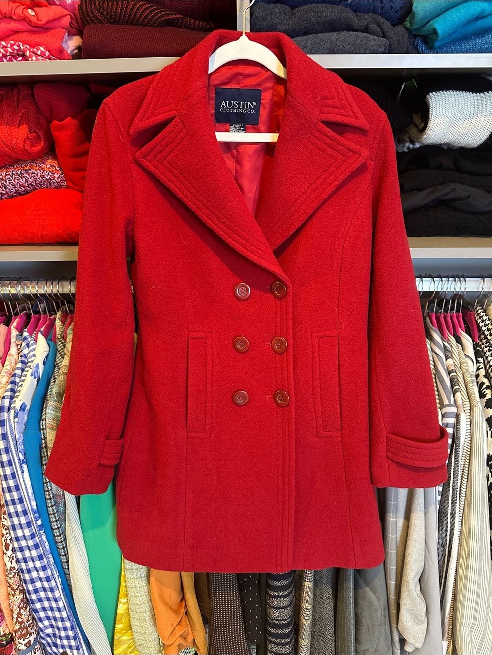 Austin Clothing Co. wool blend red 2 pocket pea coat size S